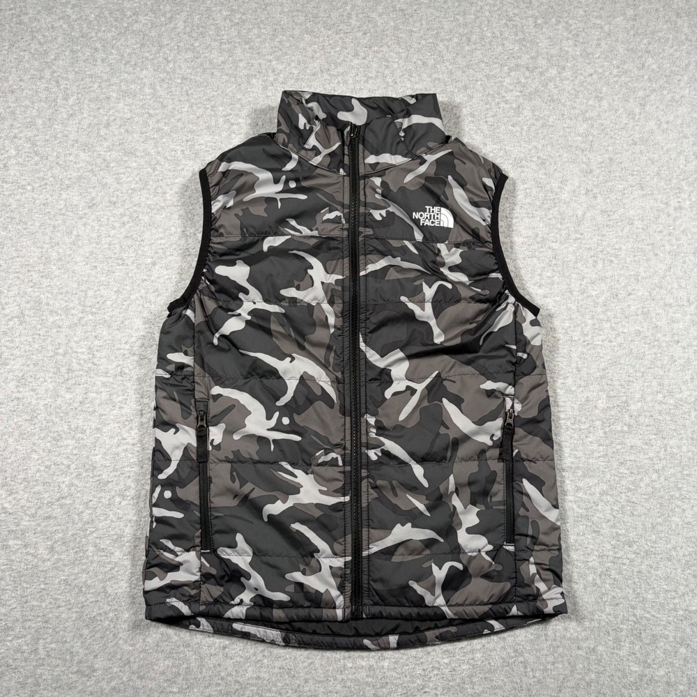 The North Face Youth Printed Reactor Insulated Vest Kids Medium Black Gray Camo